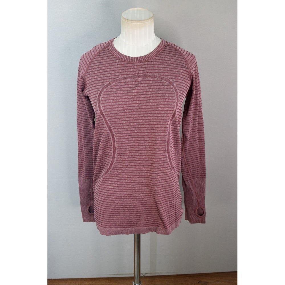 Lululemon Swiftly Tech Long Sleeve 8 Striped Activewear Heather Bordeaux